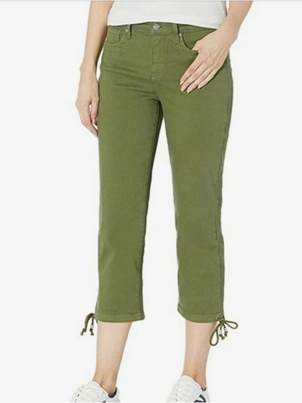 NYDJ Women Size 6 Capri Drawcord Hem Pants Green Olive Denim Jeans Mid Rise Crop